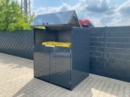 Platzsparende Einhausung für 1100L Müllcontainer