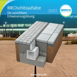 BIRCOschlitzaufsätze als Schlitzrinne I Die unsichtbare Entwässerungslösung - BIRCO cornières à fente I La solution de drainage invisible