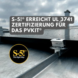🔔 S-5! erreicht UL 3741 Zertifizierung für das PVKIT® – schienenlose PV-Direktmontage auf Metalldächern