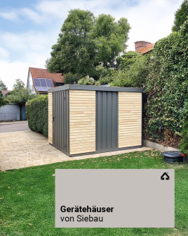 Gerätehaus aus Stahl mit Holzwandverkleidung