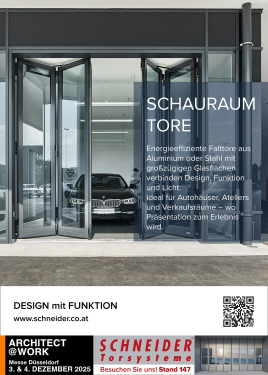 Energieeffziente Falttore aus Alu oder Stahl mit Vollverglasung - ideal für Autohäuser, Ateliers und Verkaufsräume
