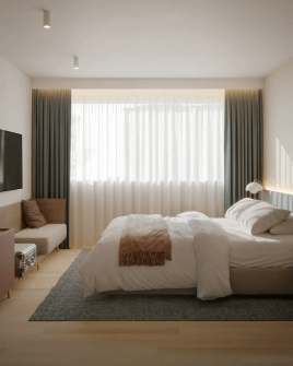 Gardine zeigen, Gardinenschiene verstecken.