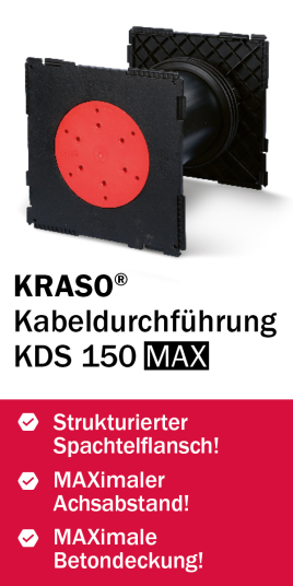 Die KRASO Kabeldurchführung KDS 150 MAX mit strukturiertem Spachtelflansch und MAXimalem Achsabstand