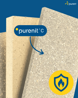 🔥 Wenn Feuchtebeständigkeit allein nicht reicht: Mit purenit® C setzt ihr auf einen Funktionswerkstoff, der zusätzlich starken Brandschutz bietet.
