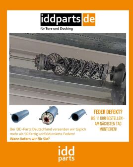Damit aus einer defekten Torsionsfeder kein langer Torstillstand wird, liefern wir fertig konfektionierte Torsionsfedern für Sektionaltore für nahezu alle gängigen Tormarken.