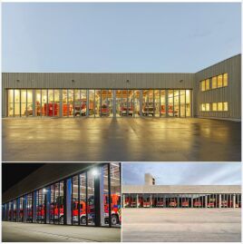 Falttore: Mehr Platz über der Toröffnung, freie Sicht auf die Ausfahrt und eine einfache manuelle Bedienung im Notfall. Viele Gründe, die bei der Planung von Fahrzeughallen für Falttore sprechen.